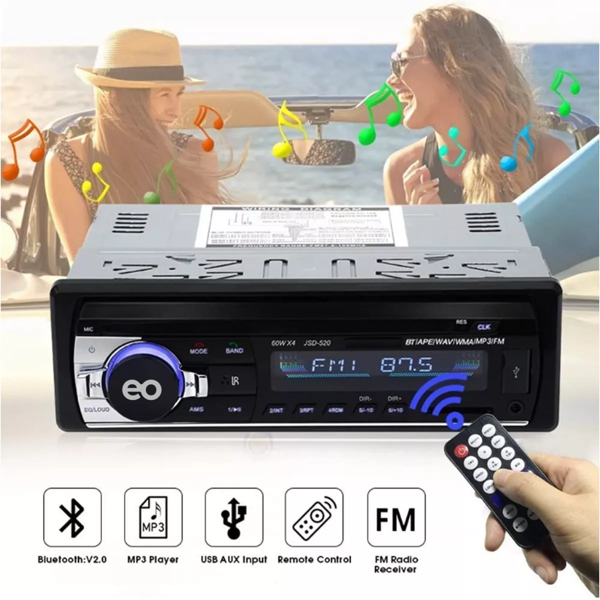 Foto 4 pulgar | Language Autoestéreo Mp3 Jsd-520 Bluetooth Usb Aux 1 Din Radio Fm Eo Safe Imports Esi-7985-1 Negro