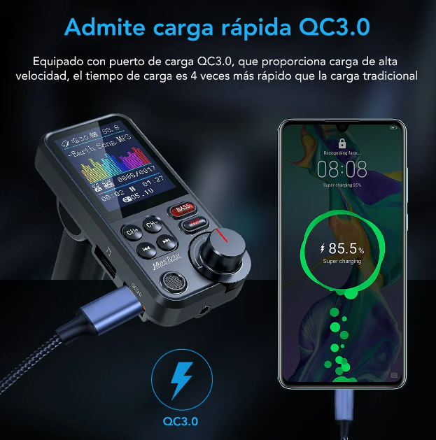 Foto 4 pulgar | Xtellar Transmisor Bluetooth Superior Fm Qc3.0 Inalámbrico – Experiencia Estéreo Impecable Para Auto