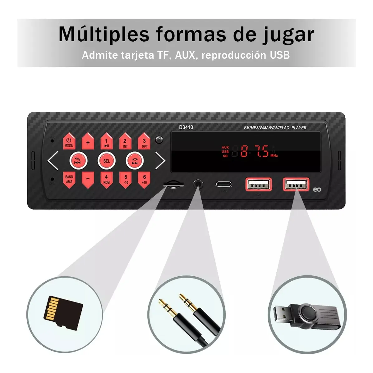 Foto 2 | Estéreo 1 Din Bluetooth Mp3 Radio Manos Libres Fm Usb Aux Eo Safe Imports Esi-19882 Negro