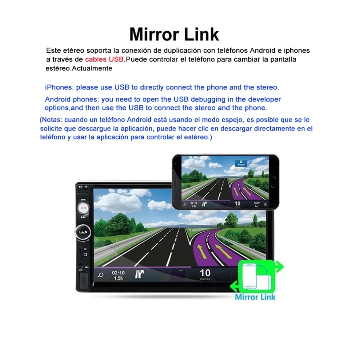 Foto 3 pulgar | Kit Estéreo Para Auto Fnbrli Mirror Link 7 7010b Con Cámara Lab.g Negro