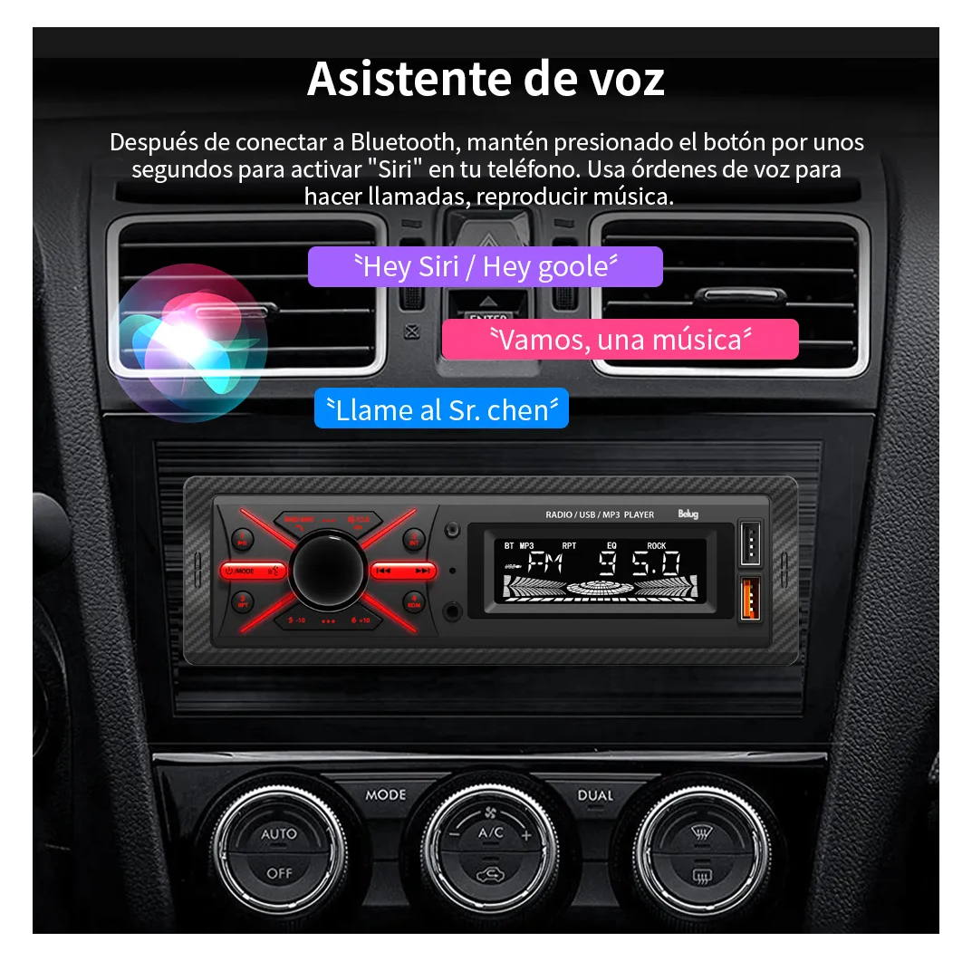 Foto 6 pulgar | Auto Radio  Belug Reproductor Estéreo Receptor Aux Usb Bt Fm