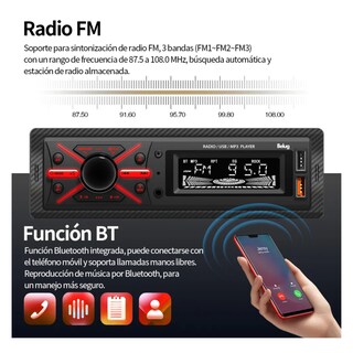 Foto 3 | Auto Radio Reproductor Estéreo Receptor Aux Usb Bt Fm Belug Negro