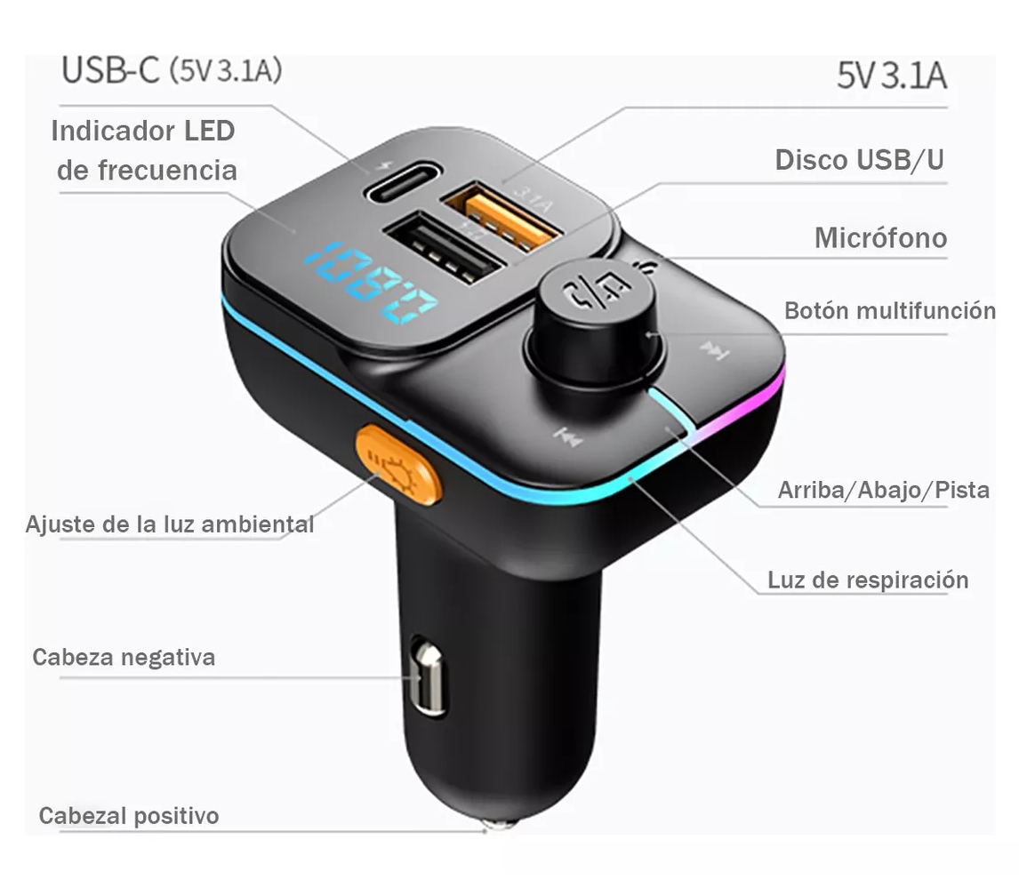 Foto 5 | Transmisor FM Bluetooth 5.0 para Coche de Mp3 Audio Estéreo