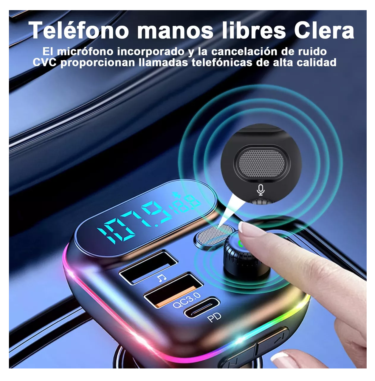 Foto 3 pulgar | Transmisor Bluetooth Fm de Auto con Carga Rápida QC3.0 + PD20W