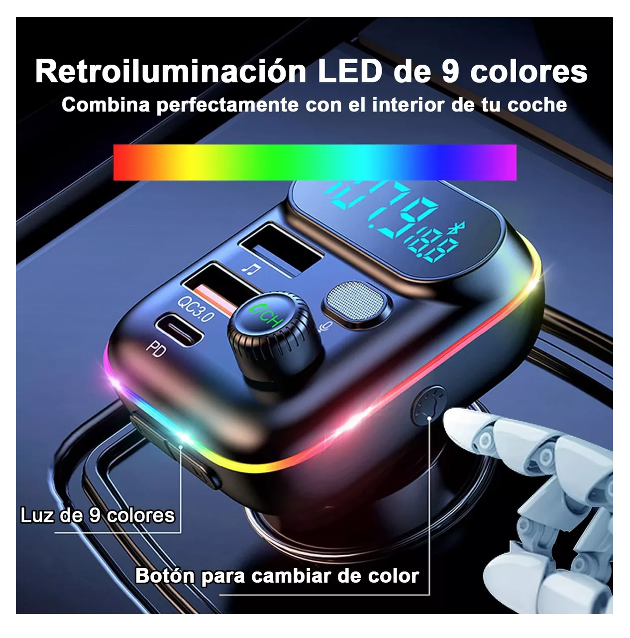 Foto 4 | Transmisor Bluetooth Fm De Auto Manos Libres Cargador 2 Usb