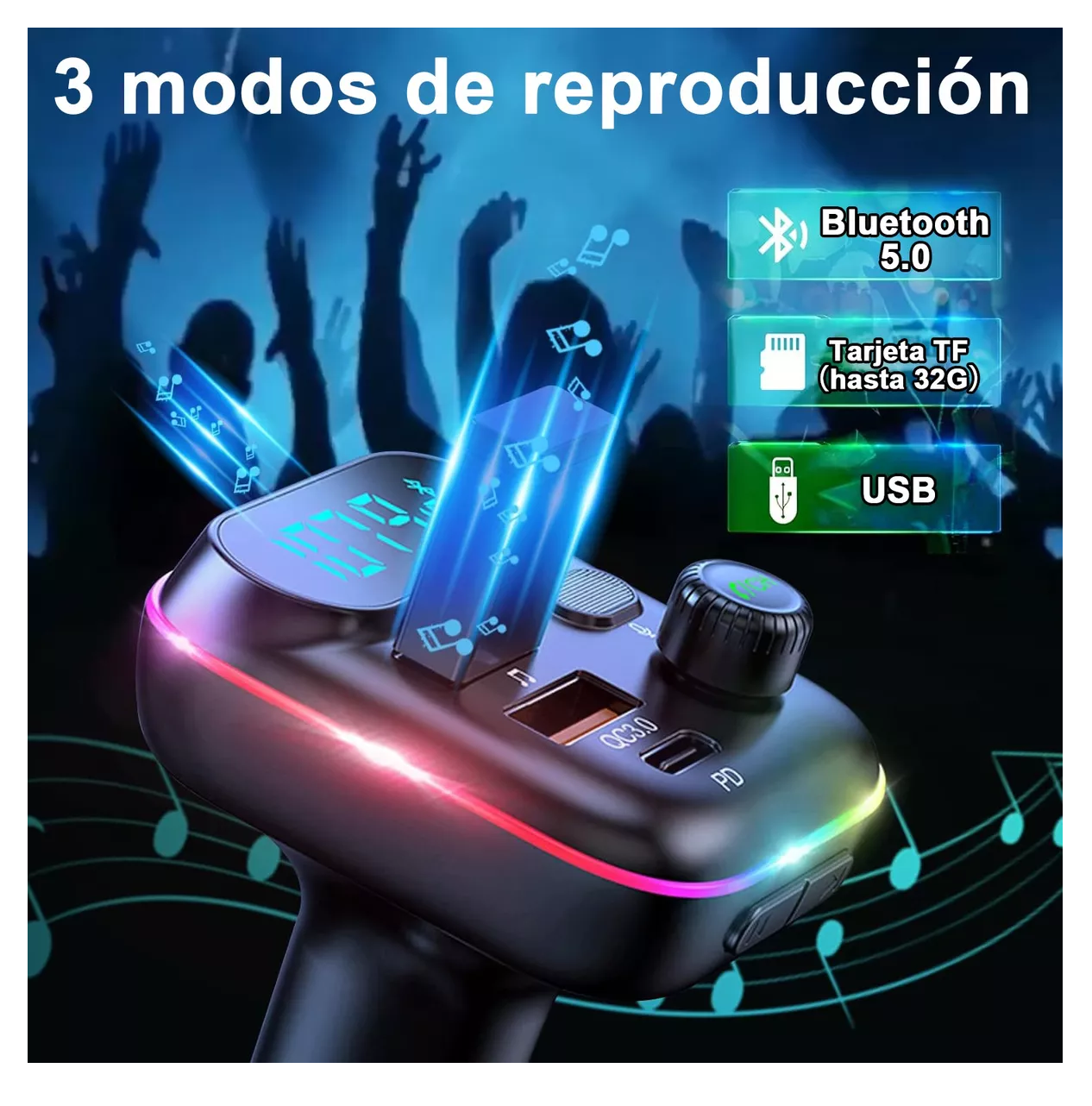 Foto 5 | Transmisor Bluetooth Fm De Auto Manos Libres Cargador 2 Usb