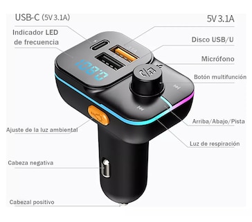 Foto 5 | Transmisor Fm Bluetooth 5.0 Para Coche De Mp3 Audio Estéreo