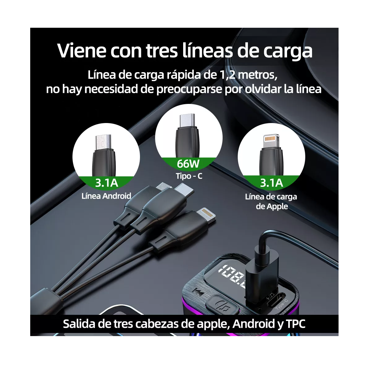 Foto 3 pulgar | Cargador Tipo C Transmisor Fm Receptor de Audio Estéreo Eo Safe Imports Esi-16061 Negro