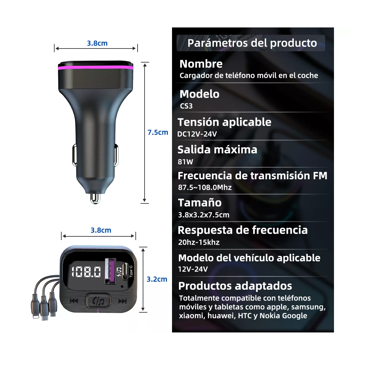 Foto 4 pulgar | Cargador Tipo C Transmisor Fm Receptor de Audio Estéreo Eo Safe Imports Esi-16061 Negro
