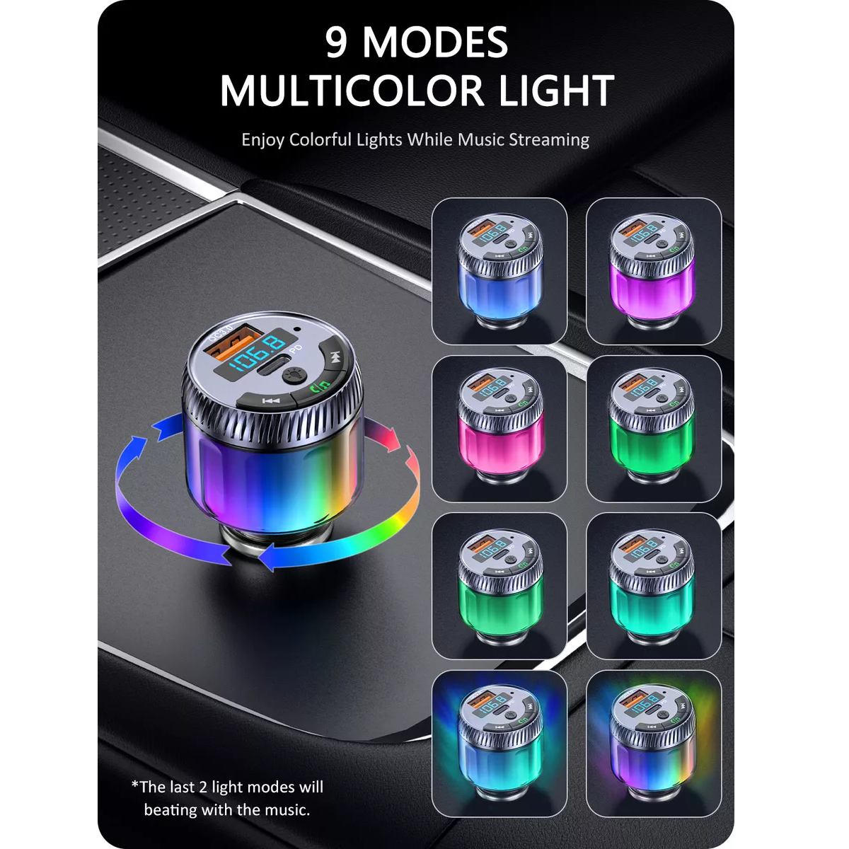 Foto 2 | Transmisor Fm para Auto Bluetooth 5.3 Eo Safe Imports Esi-16055 Multicolor