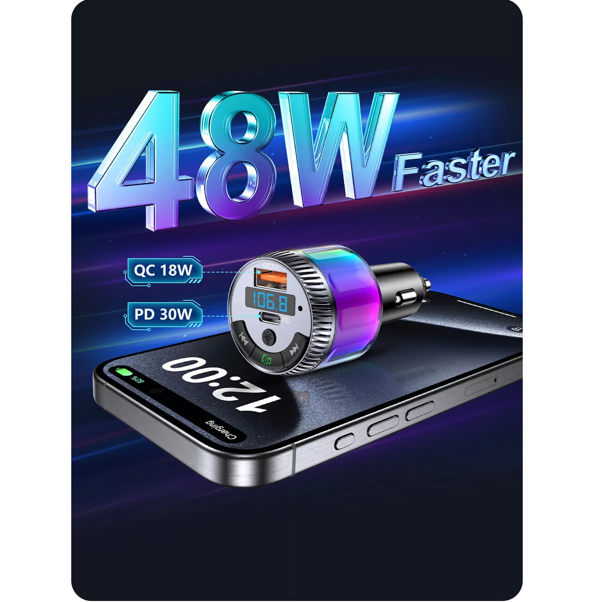 Foto 3 | Transmisor Fm para Auto Bluetooth 5.3 Eo Safe Imports Esi-16055 Multicolor
