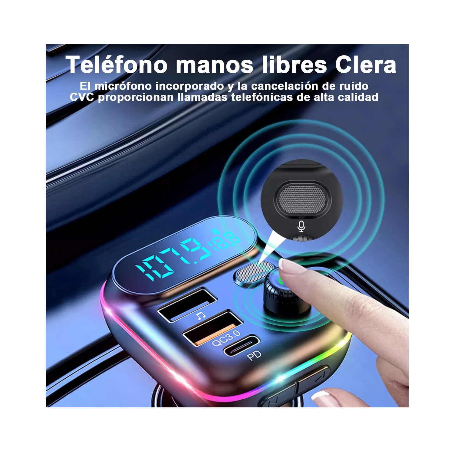 Foto 2 | Transmisor Bluetooth Fm De Auto Manos Libres Belug Cargador 2 Usb
