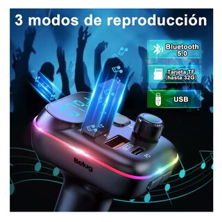 Foto 5 | Transmisor Bluetooth Fm De Auto Manos Libres Belug Cargador 2 Usb