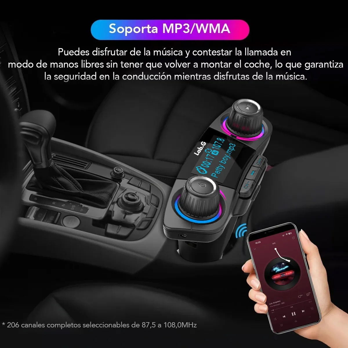 Foto 4 pulgar | Receptor Bluetooth Y Transmisor Fm Auto Lab.g Negro