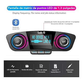 Foto 5 | Receptor Bluetooth Y Transmisor Fm Auto Lab.g Negro