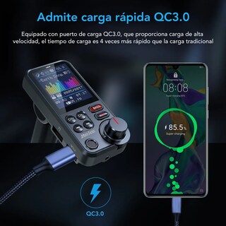 Foto 3 | Transmisor Bluetooth Fm Aux Qc3.0 1.8 Inalámbrico Para Auto Lab.g Negro