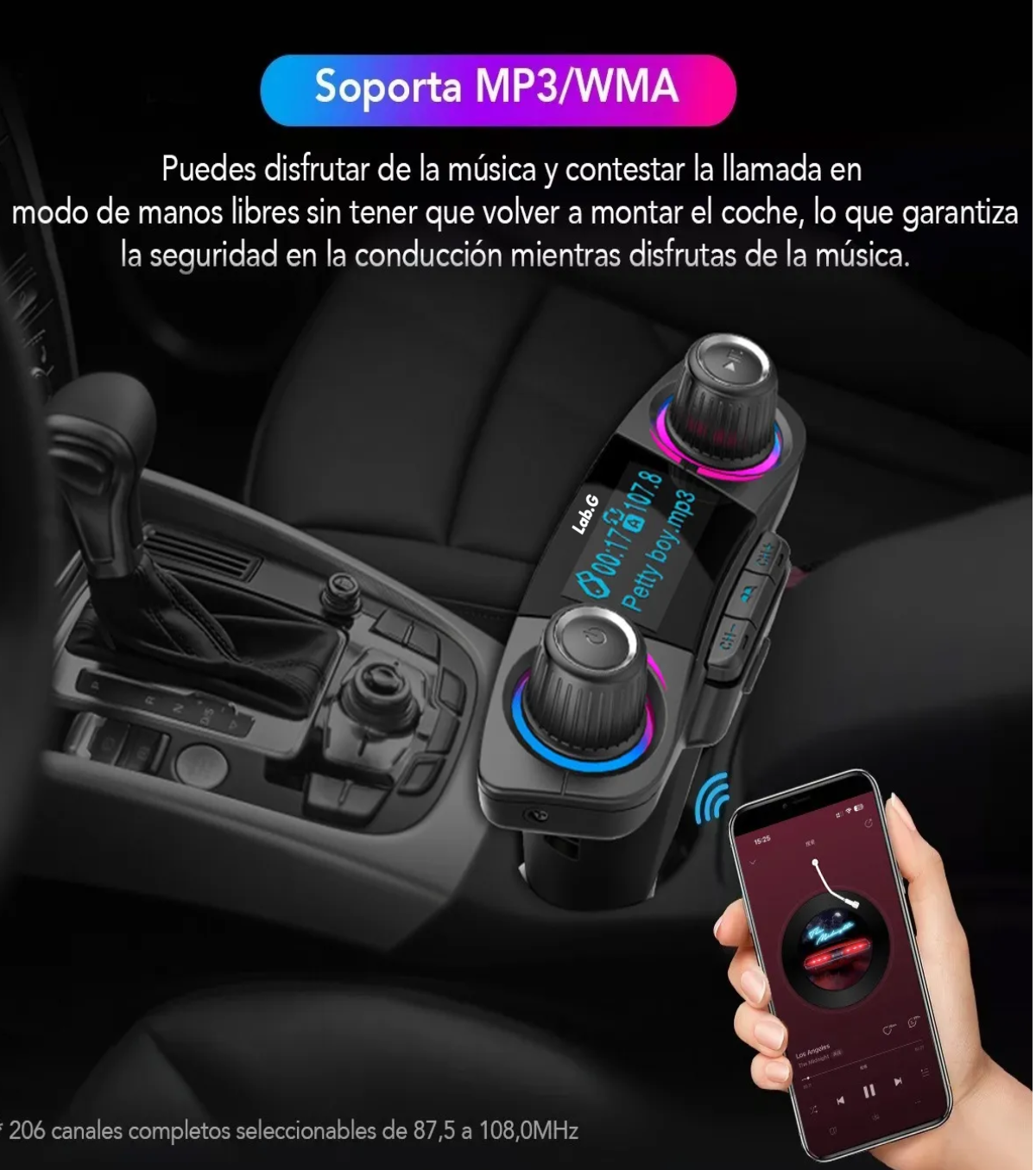 Foto 4 pulgar | Receptor Bluetooth Y Transmisor Fm Auto Cargador Rápido 2usb Lab.g Negro