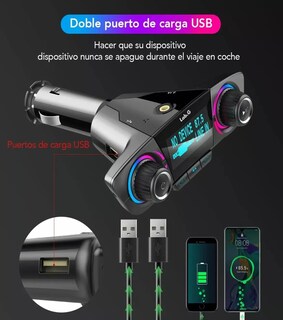 Foto 5 | Receptor Bluetooth Y Transmisor Fm Auto Cargador Rápido 2usb Lab.g Negro