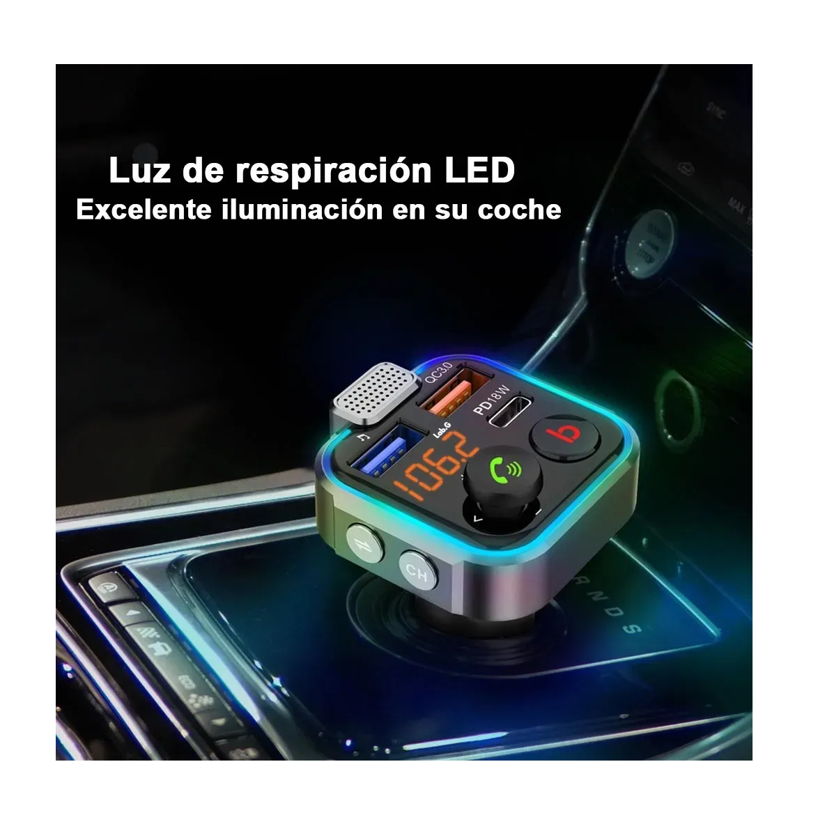 Foto 3 | Transmisor Bluetooth Fm De Auto Cargador 3 Usb con Cable 1m