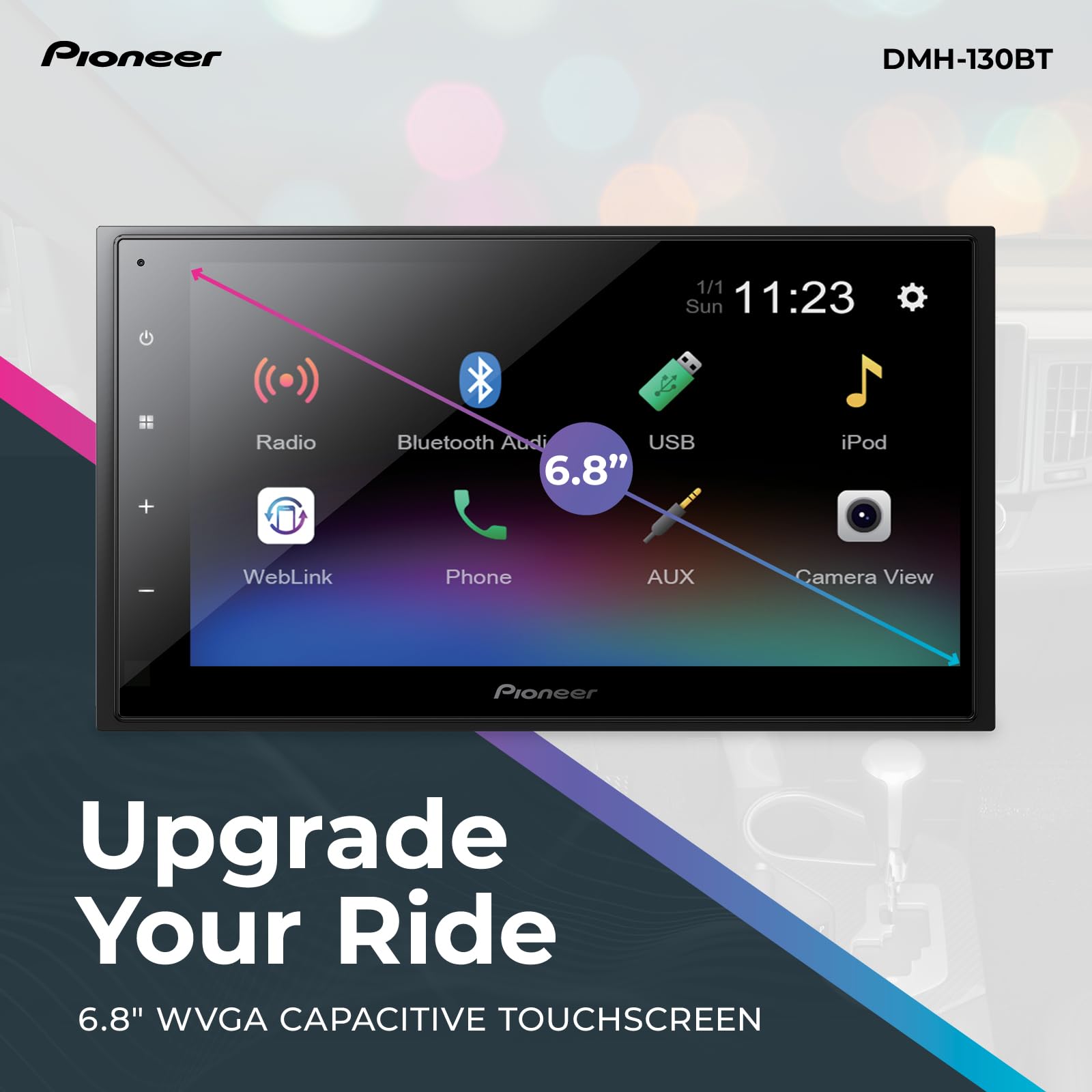 Foto 2 | Receptor Multimedia Digital Pioneer Dmh-130bt De 6,8 Pulgadas Con Bluetooth - Venta Internacional.