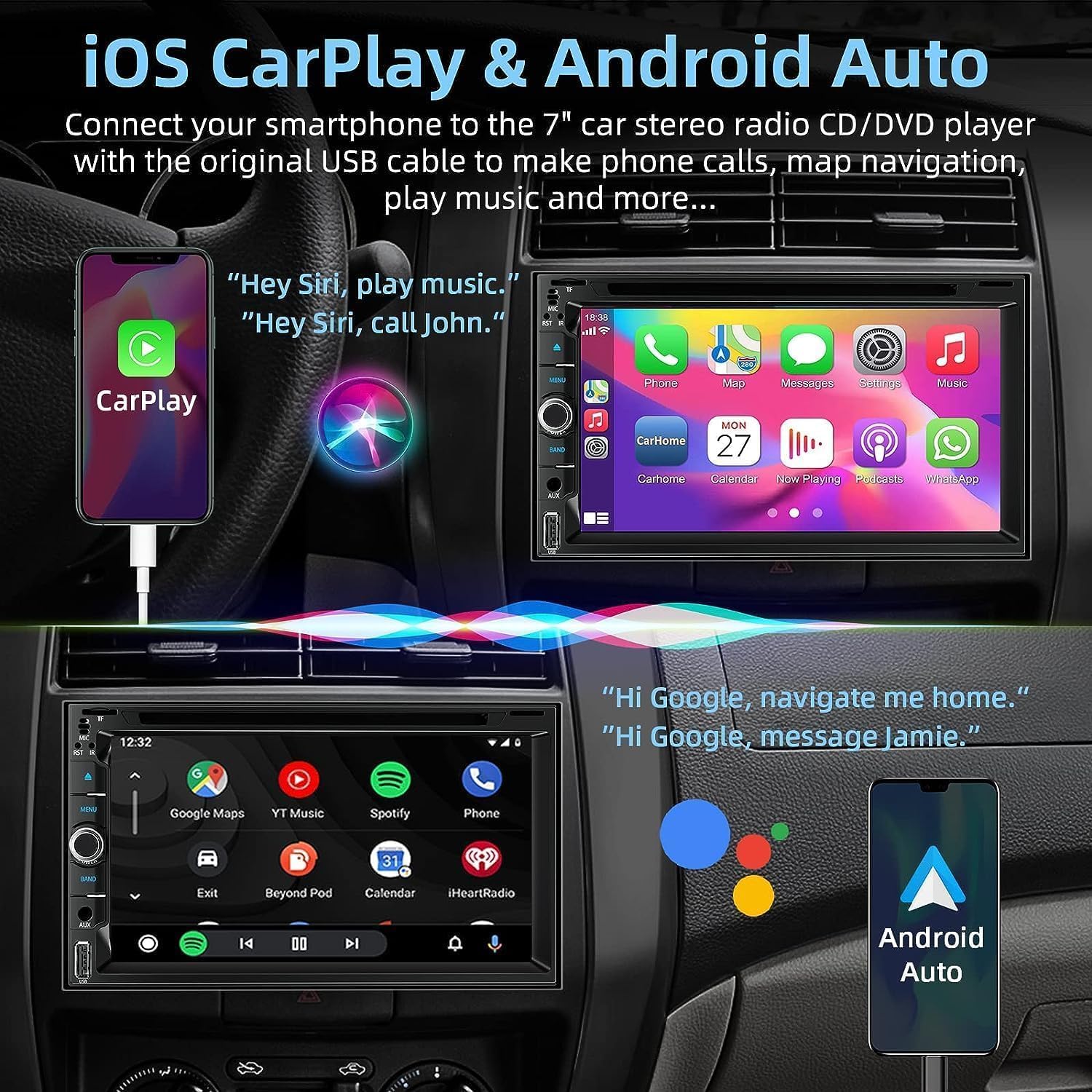 Foto 3 pulgar | Estéreo Para Coche Wowivid De 7 Pulgadas, Doble Din Con Carplay Y Android Auto - Venta Internacional.