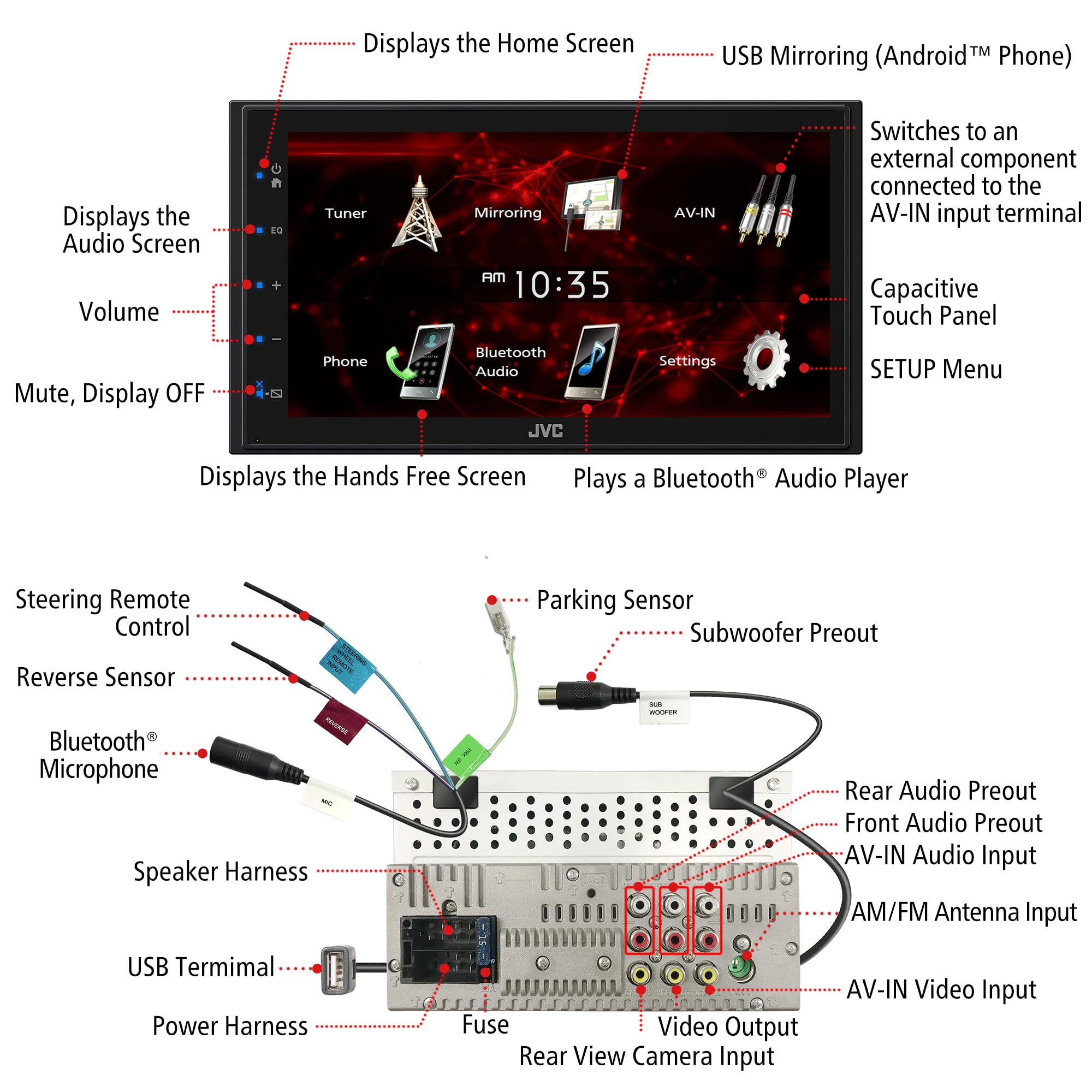 Foto 2 | Receptor Estéreo Para Coche Jvc Kw-m180bt Bluetooth Usb 6.75'' - Venta Internacional.