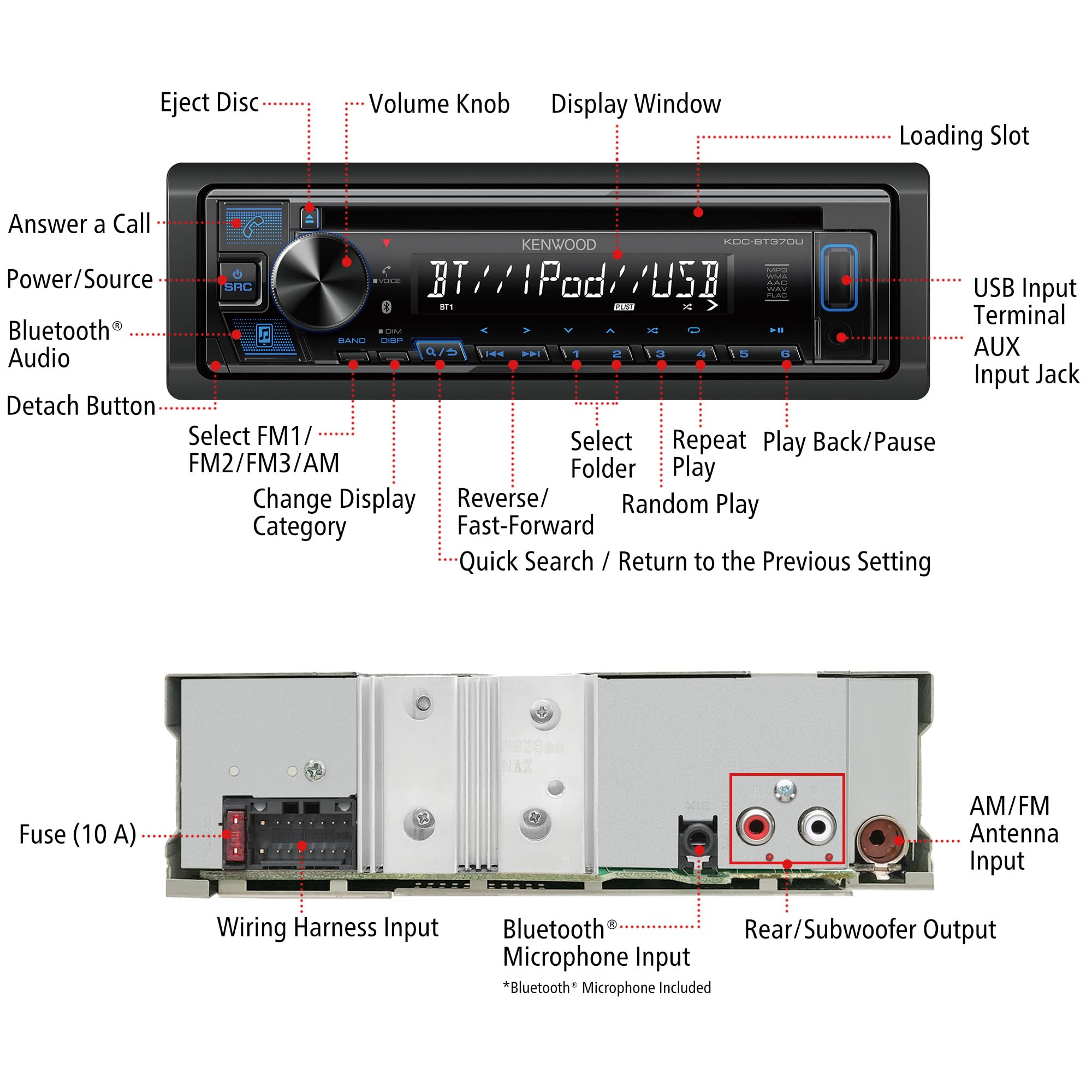 Foto 4 pulgar | Estéreo De Coche Kenwood Kdc-bt370u Cd Con Bluetooth, Usb Y Alexa - Venta Internacional.