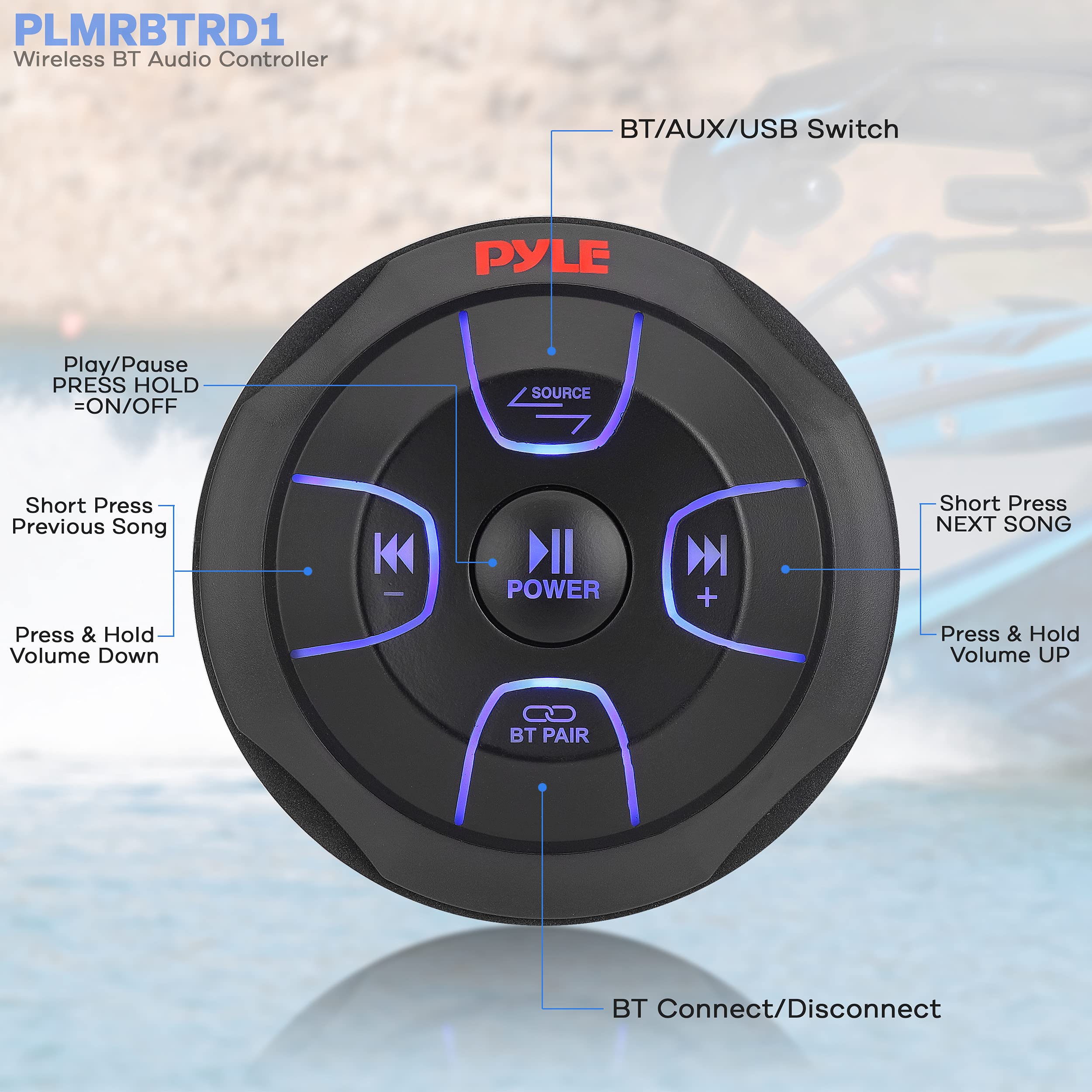 Foto 3 pulgar | Controlador De Audio Bluetooth Pyle Plmrbtrd1 Para Car Marine - Venta Internacional.