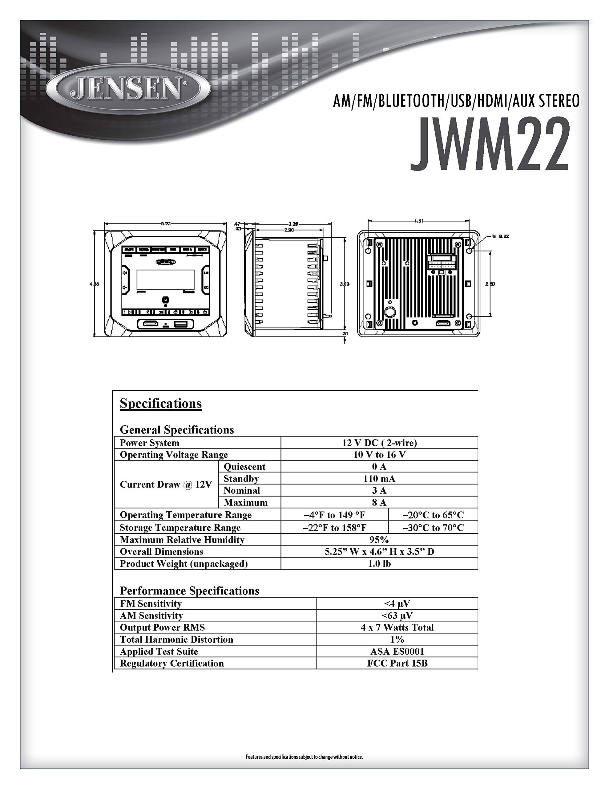 Foto 4 pulgar | Soporte de Pared Estéreo Jensen Jwm22 Am/fm/bluetooth/usb/hdmi/aux - Venta Internacional