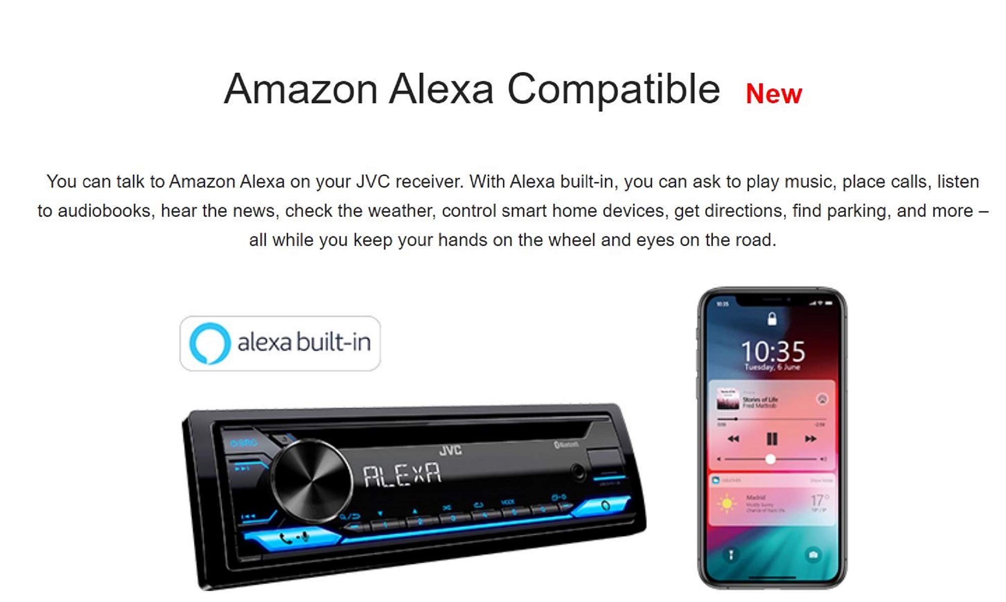 Foto 6 | Receptor De Cd Estéreo Para Coche Jvc Kd-t710bt Con Bluetooth Y Alexa - Venta Internacional.