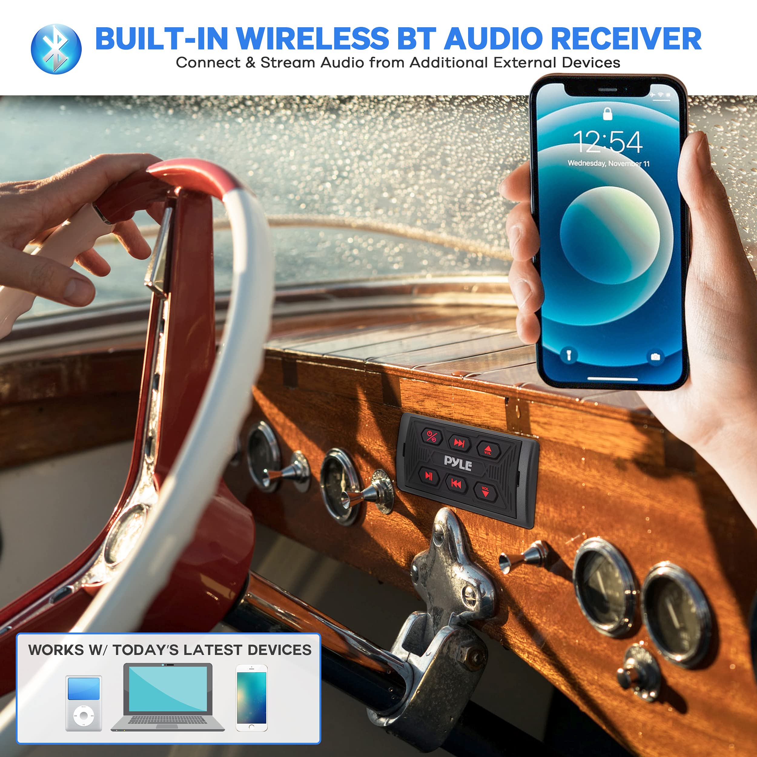 Foto 5 | Radio De Coche Bluetooth Pyle Plmrbtsq1, Receptor Marino Impermeable - Venta Internacional.