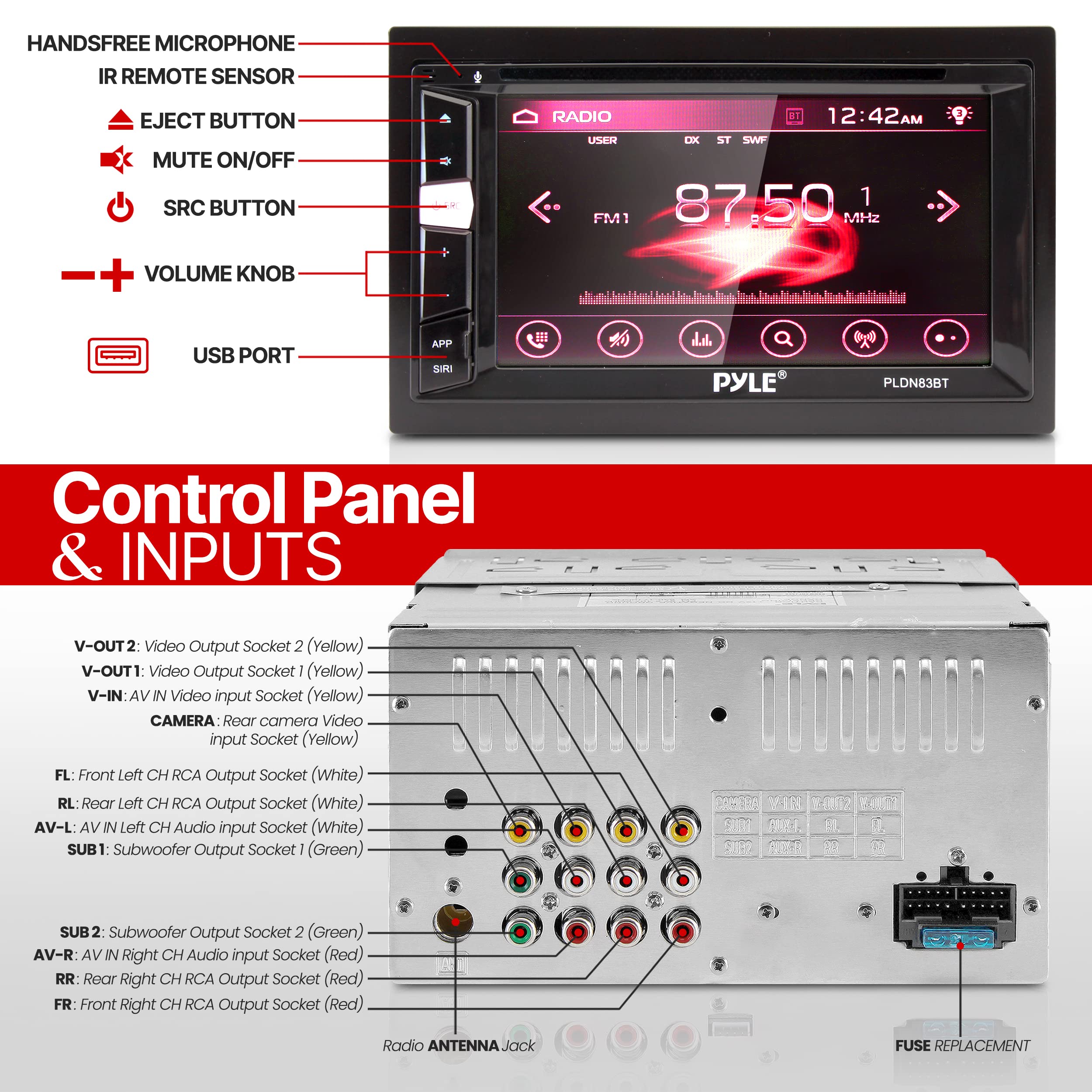 Foto 4 | Reproductor Estéreo Para Coche Pyle Double Din Dvd Bluetooth Con Usb/sd - Venta Internacional.