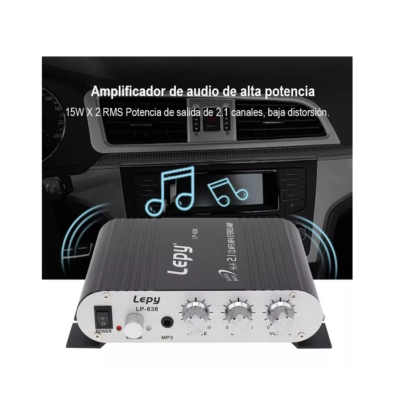 Foto 4 pulgar | Amplificador 2.1 Hifi Carro Subwoofer Con Bluetooth Negro