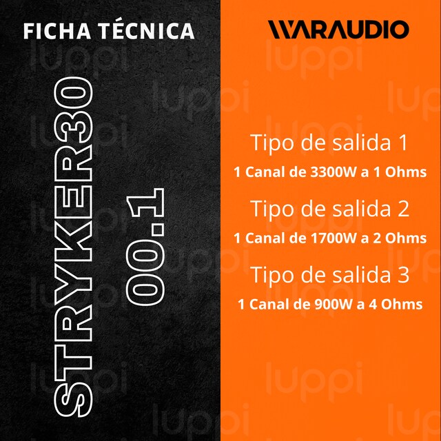 Amplificador Waraudio Stryker3000.1 De 1 Canal 3300w Rms $9,549