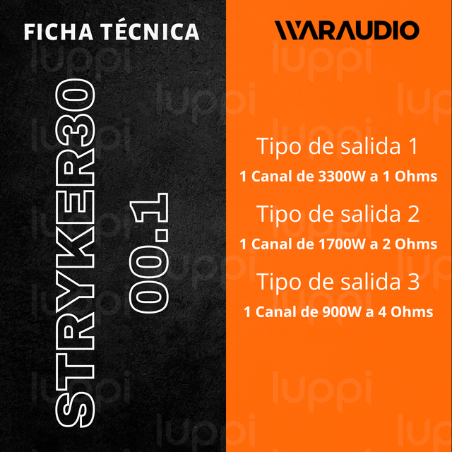 Foto 2 pulgar | Amplificador Waraudio Stryker3000.1 De 1 Canal 3300w Rms