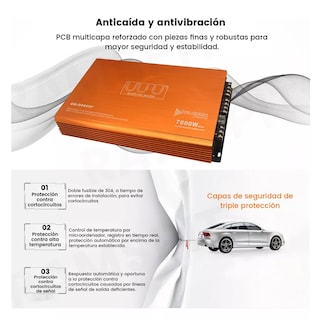 Foto 3 | Amplificador de Audio 4 Canales Fuente para Carros Eo Safe Imports ESI-11727 Naranja