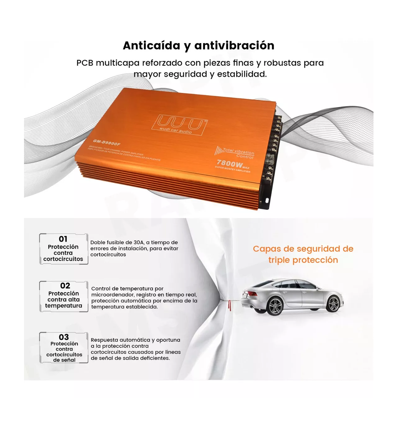 Foto 4 pulgar | Amplificador de Audio para Carros de 4 Canales 7800W Naranja