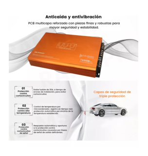 Foto 3 | Amplificador de Audio para Carros de 4 Canales 7800W Naranja
