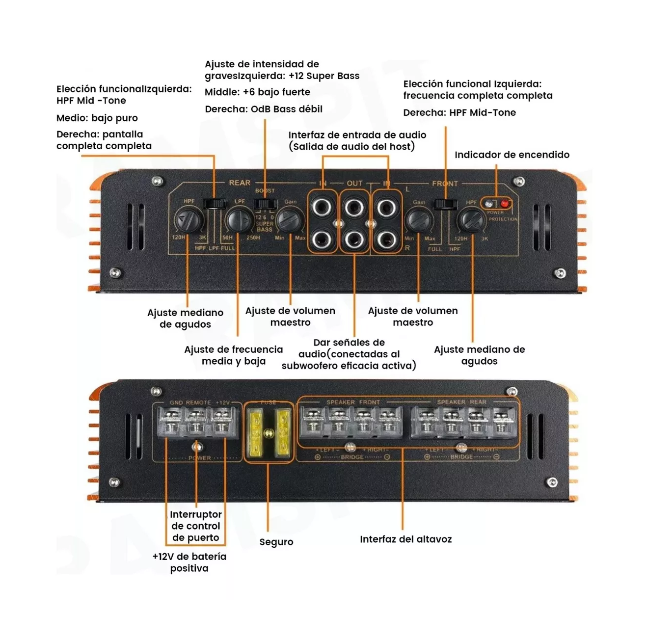 Foto 5 pulgar | Amplificador de Audio para Carros de 4 Canales 7800W Naranja