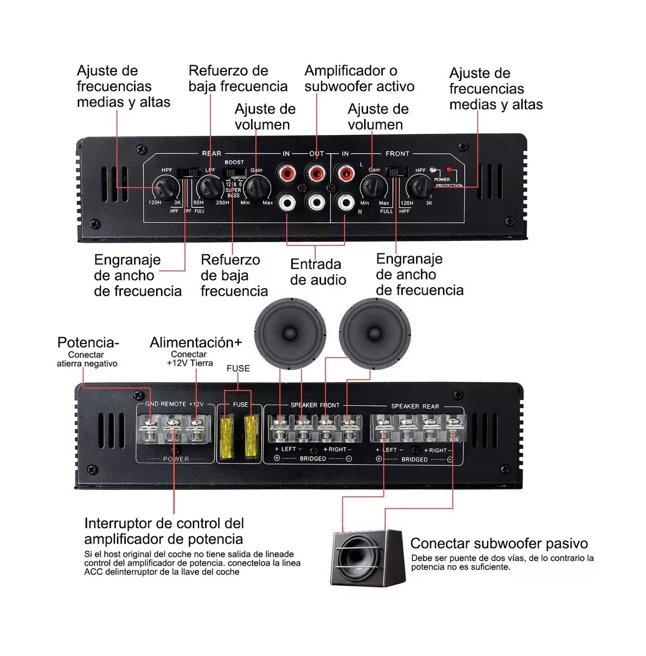 Foto 5 | Amplificador de Audio de 6800w 4 Canales para Auto Negro