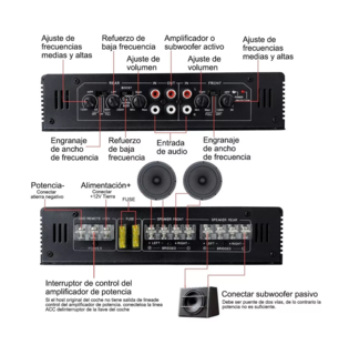 Foto 5 | Amplificador de Audio de 6800w 4 Canales para Auto Negro