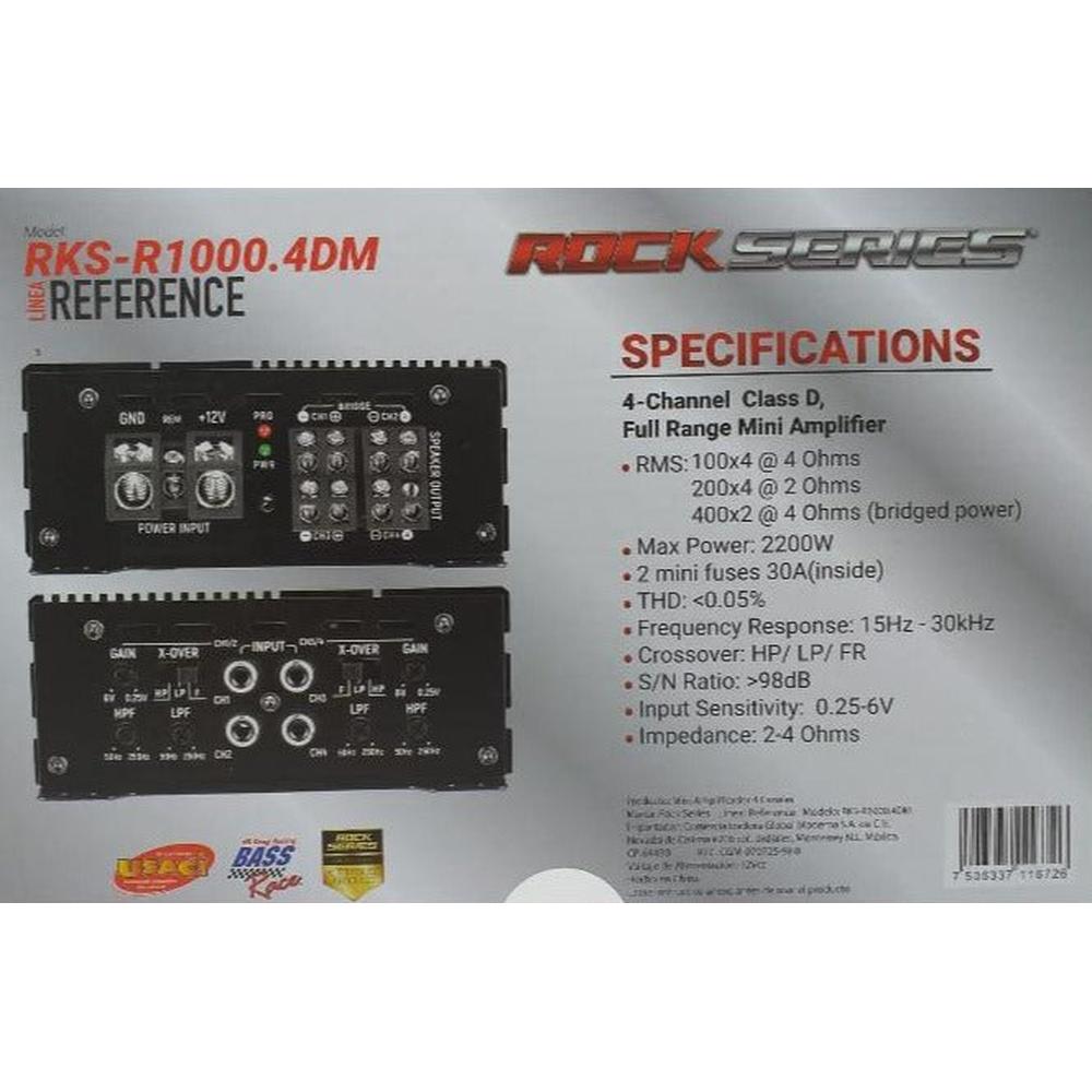 Foto 3 pulgar | Mini Amplificador Full-range 4 Canales Rock Series Rks-r1000.4dm 2200 Watts Clase D Open Show