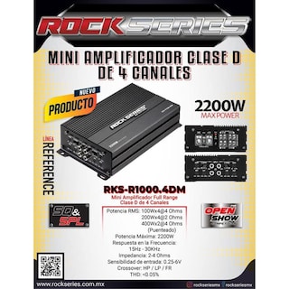 Foto 3 | Mini Amplificador Full-range 4 Canales Rock Series Rks-r1000.4dm 2200 Watts Clase D Open Show