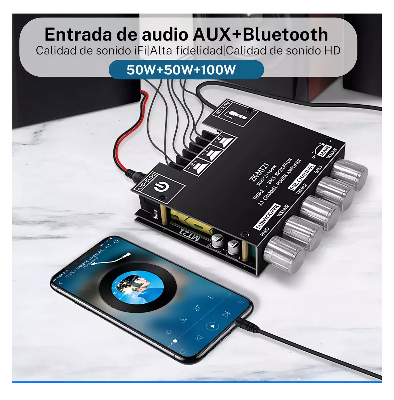 Foto 4 pulgar | Placa Amplificadora De Potencia Digital 50wx2+100w Zk-mt21 Negra