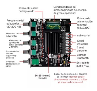 Foto 4 | Placa Amplificadora De Potencia Digital 50wx2+100w Zk-mt21 Negra