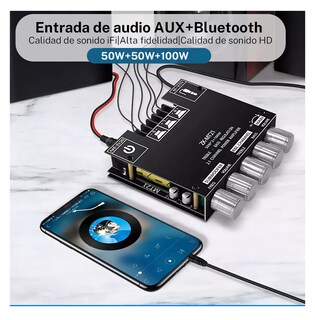 Foto 3 | Placa Amplificadora De Potencia Digital 50wx2+100w Zk-mt21 Negra