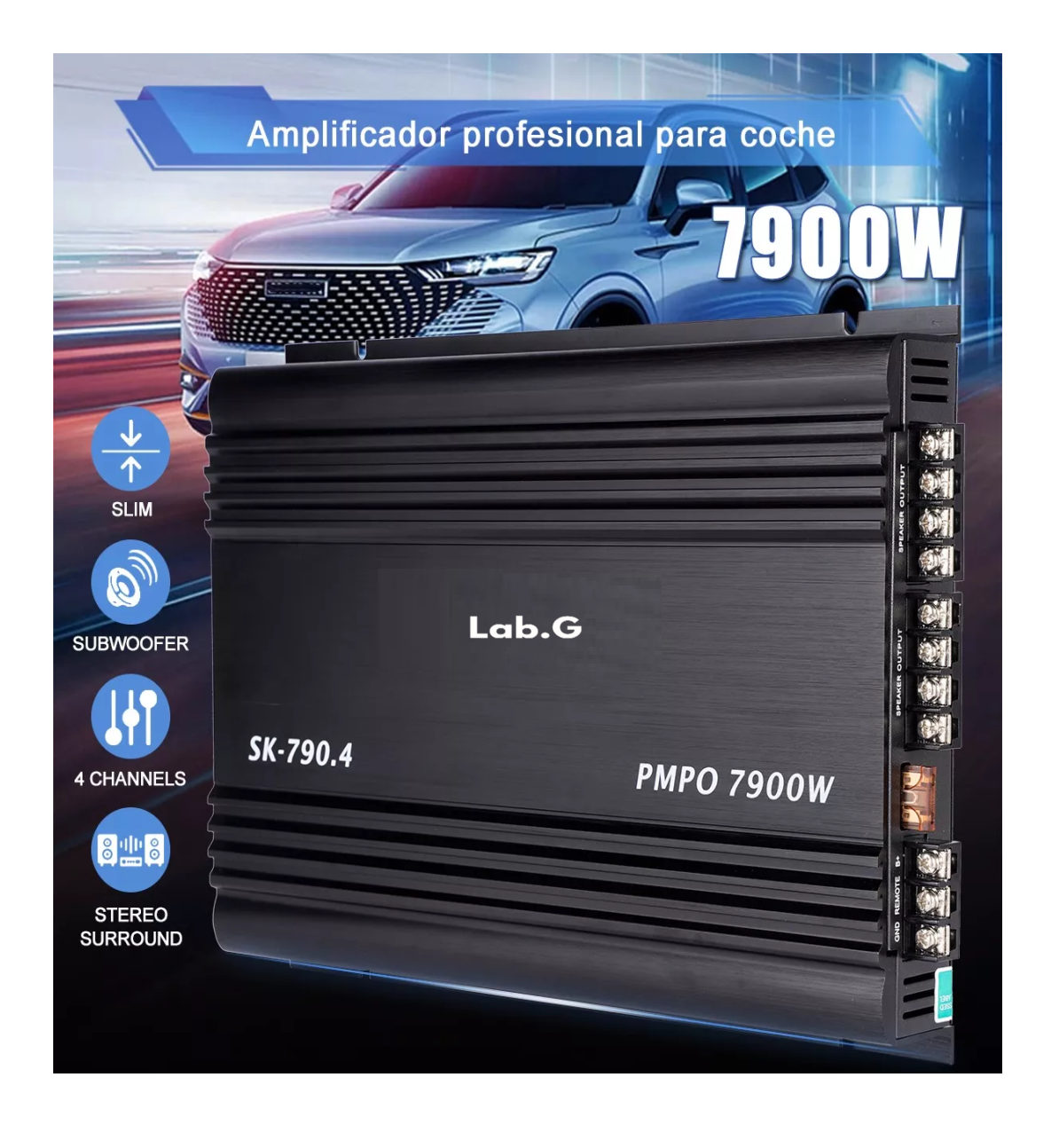 Foto 2 | Amplificador De Audio Para Auto 4 Canales Negro