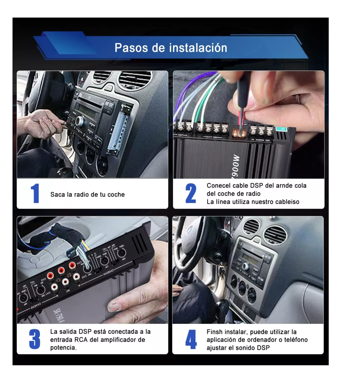 Foto 5 pulgar | Amplificador De Audio Para Auto 4 Canales Negro
