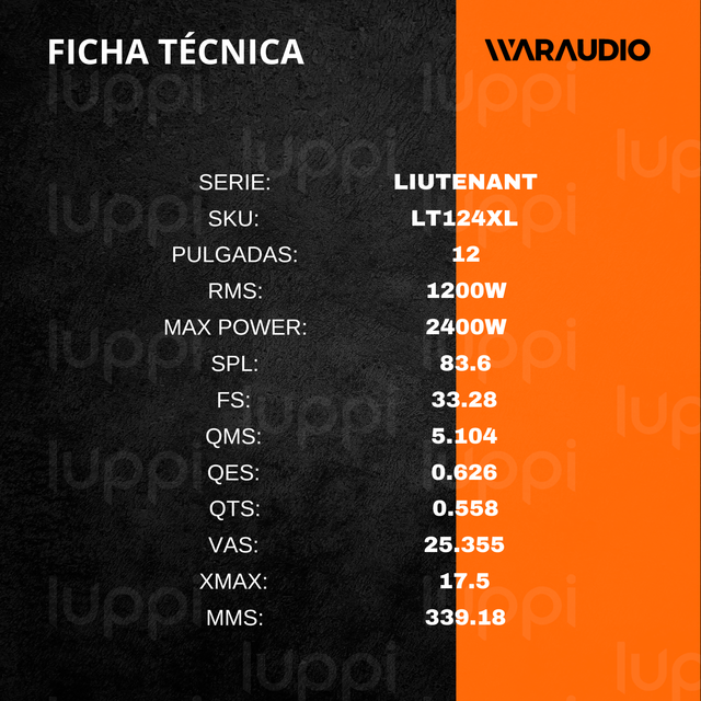 Foto 3 pulgar | Bocina War Audio Subwoofer Lt124xl 12" 2400 w 4+4 Ohms