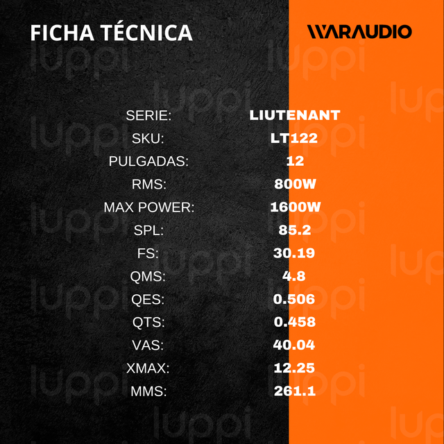 Foto 3 pulgar | Bocina War Audio Subwoofer Lt122 12" 1600w 2+2 Ohms